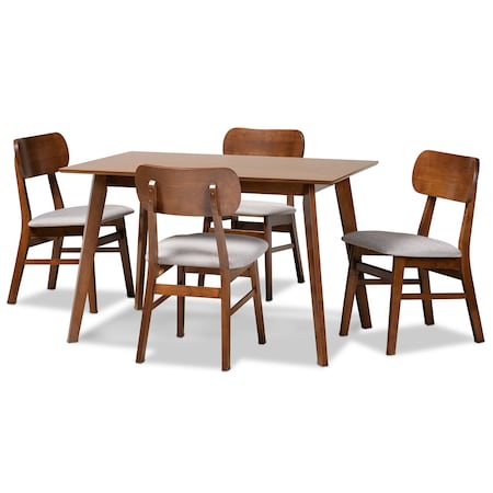 Baxton Studio Euclid Mid-Century Modern Grey Fabric and Walnut Brown Finished Wood 5-Piece Dining Set 184-11647-11644-Zoro